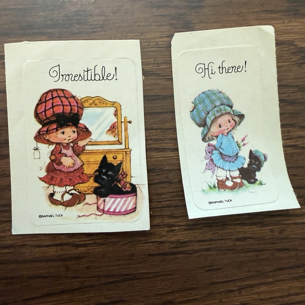 Vintage Raphael Tuck Sticker Set Of 2 Girl & Scottie Dog 1970s Retro