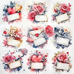 Set Of Love Valentines Embellishments Junk Journal Scrapbook PICK A SET
