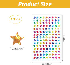 1350 Pcs 0.3″ Small Star Stickers for Reward 10 Colors Holographic Stickers for