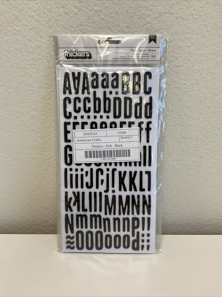 American Crafts Chipboard Alphabet Stickers, Doll Black – 3 Pack