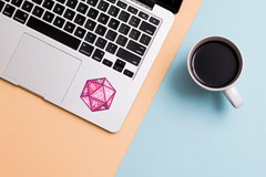 Pink D20 Dice Sticker – Cute Vinyl DnD Decal for RPG Tabletop Gamers & More