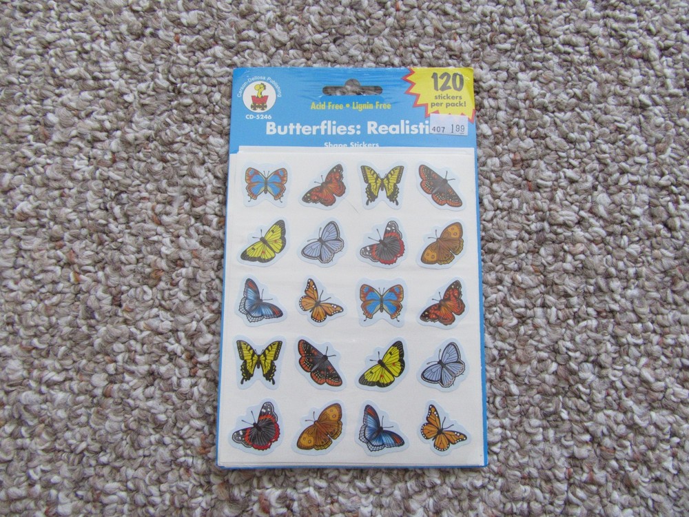 Carson-Dellosa Publishing BUTTERFLIES: REALISTIC! 120 Stickers VINTAGE SEALED