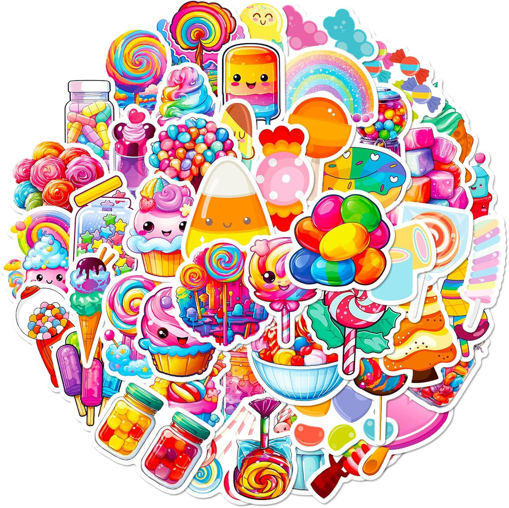 50PCS Cartoon Candy Stickers for Teens Kawaii Dessert Stickers for Water Bottles