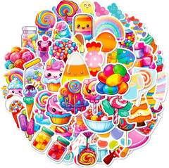 50PCS Cartoon Candy Stickers for Teens Kawaii Dessert Stickers for Water Bottles