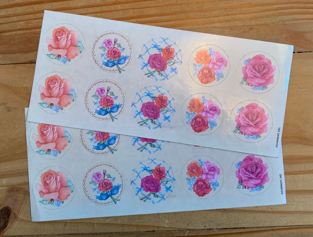 Vintage Flowers ROSES Seals 2 NEW sheets Current Stickers!