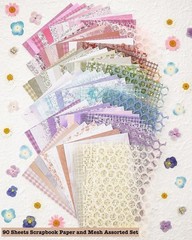 90 Sheets Scrapbook Paper & Decorative Mesh Fabric Assorted Set 6 Pack Mixed