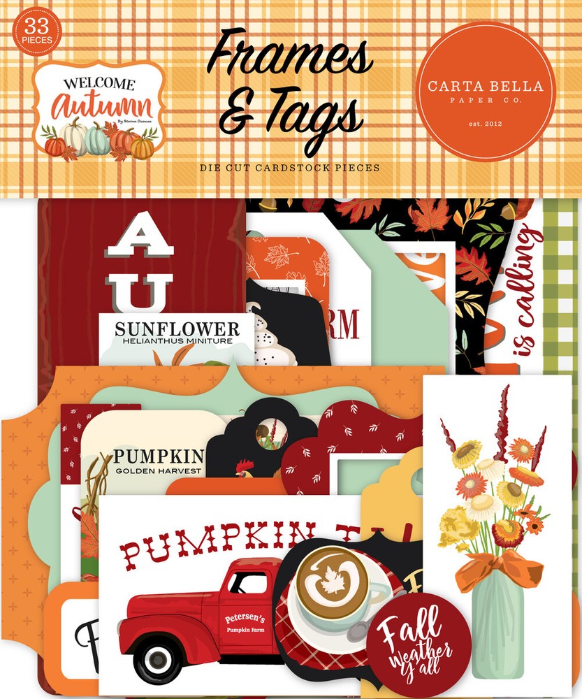 1 Pack of Carta Bella Paper WELCOME AUTUMN Frames & Tags Ephemera Pieces