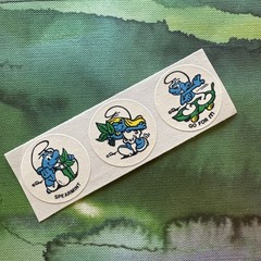 Vintage 80s Spearmint Matte Smurf Minty Sniff Stickers Peyo Strip