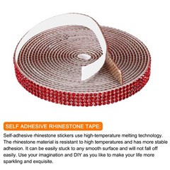 0.35 Inch Self Adhesive Rhinestone Strips 3 Yard for Crafts,Red