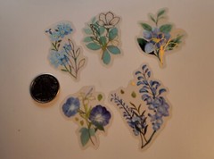 Blue Floral Stickers- 40 stickers- 2 ea of 20 images with gold accents.Good Mood