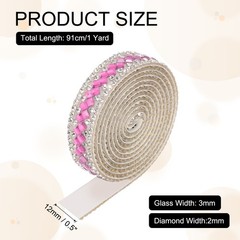 1 Yard Rhinestone Ribbon 3mm x 3mm Crystal Rhinestone Strips Pink
