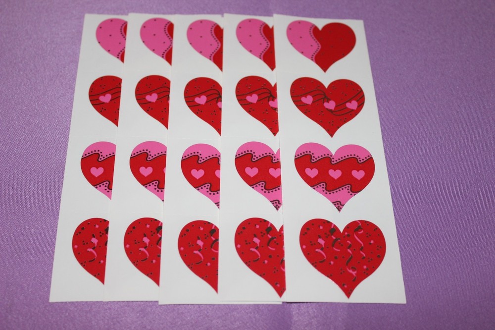 Mrs. Grossman’s LOT 5 Strips Vintage 1991 RARE Pink & Red Music Heart Stickers!