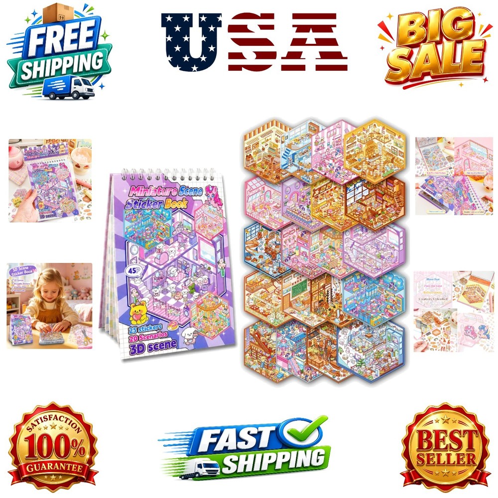 20 Sets 3D Sticker Scenes for Kids, Create Your Own Scene Sticker Book, Cute …