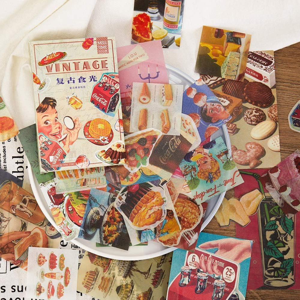 Vintage Washi Stickers Set Scrapbook Material Paper Fruit Food Cake Pizza Ice Cr