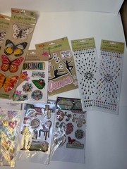 Large Scrapbooking Sticker Lot 10+ Packs Butterflies Gems Hearts Dance Craft Emb