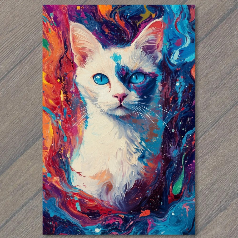 STICKER Colorful Cat Portrait Vibrant Splatter Paint Abstract Style Blue