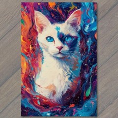 STICKER Colorful Cat Portrait Vibrant Splatter Paint Abstract Style Blue