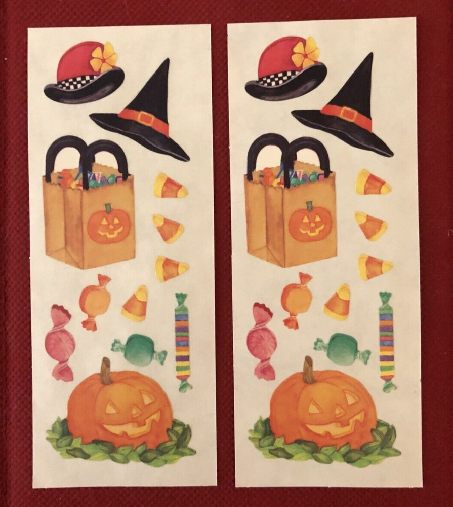 Creative Memories HALLOWEEN Sticker Strips LOT of 2 Jack-O-Lantern Candy Bag Hat