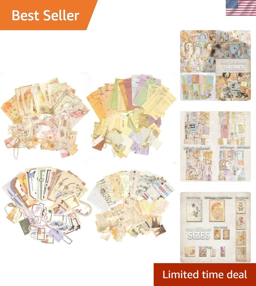 400 Pcs Vintage DIY Junk Journal Scrapbooking Paper Decorative Art Supplies