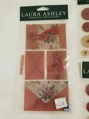 NEW Lot 4 Laura Ashley Adhesive Buttons Envelopes Maroon Floral Plaid -E