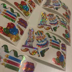 Vtg 1980s stickers Hambly Studios Mylar Foil Shiny Birthday Stickers Set 7 (a83