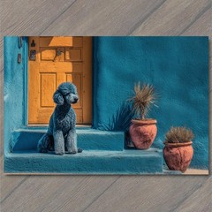 STICKER Blue Poodle Adobe Steps Clay Pots Sunlit Door Southwestern Dog