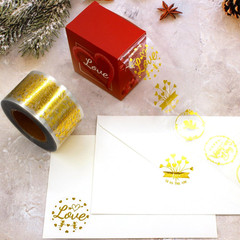Valentines Stickers, 1.5 Inches, 600 Sheets, 6 Waterproof Transparent Gold Foil