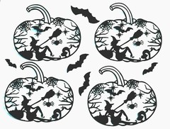 PUMPKIN W/ WITCH, BATS, CATS, WEBS SCENE SILHOUETTE DIE CUT/ CUTS, INTRICATE!