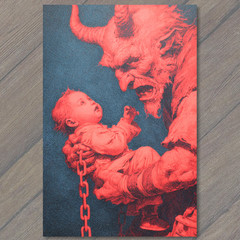 STICKER Krampus Red Devil Holding Baby Gothic Horror Christmas Holiday Dark Ar