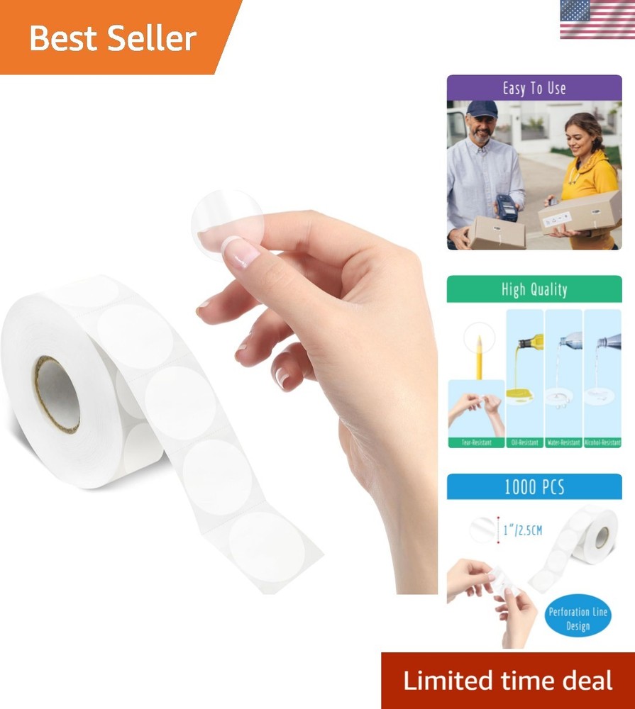 Self-Adhesive Clear Circle Labels – 1000pcs, 1″ Diameter for Envelopes & Boxes