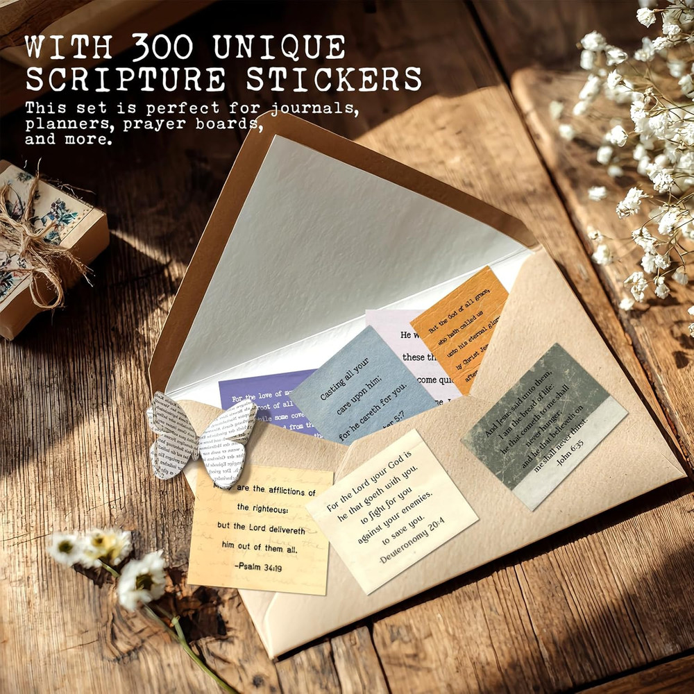 300 PCS Vintage Bible Verse Stickers, Typewriter Style Christian Stickers, In…