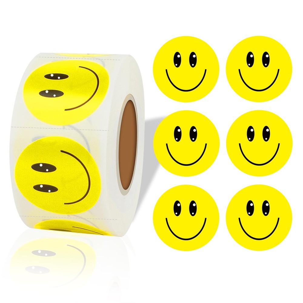 Happy Face Stickers for School Reward Chart, 1 Inch, 500 Pcs, Yellow