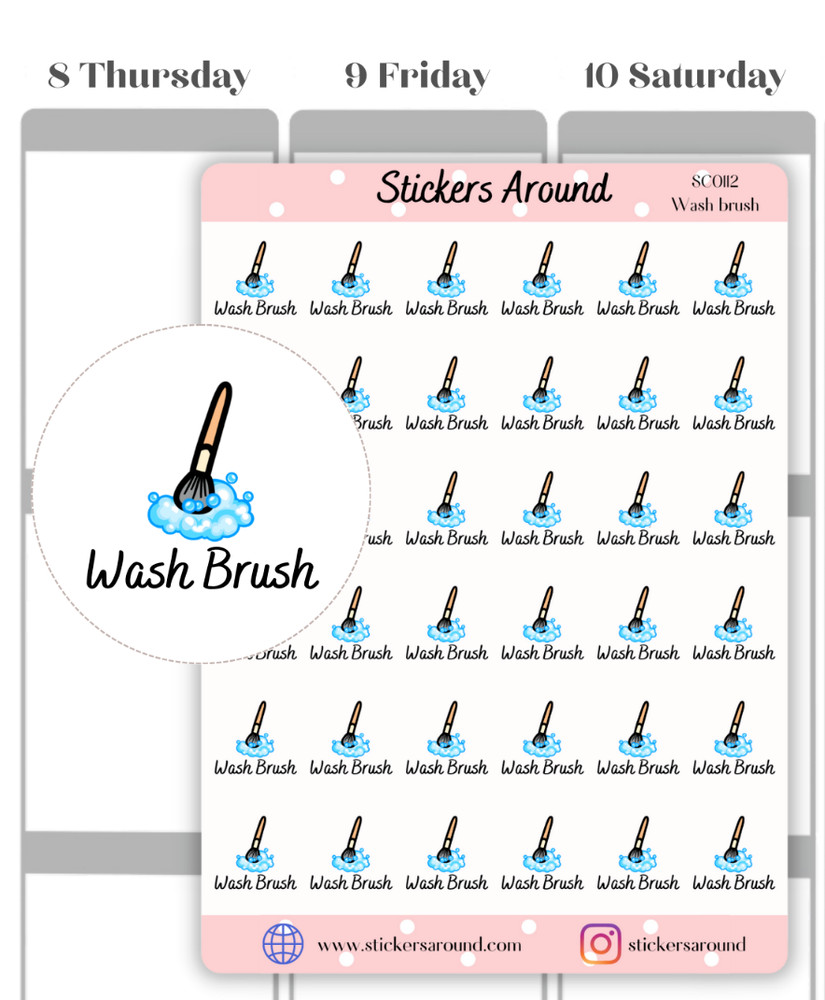 Wash Makeup Brush Planner Sticker, Wash Brush Reminder, For Calendar and Journal