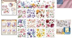 Floral Rub on Transfers: 12 Sheets for Vivid Craft and Home Decor, 5.5×5.7 Inch