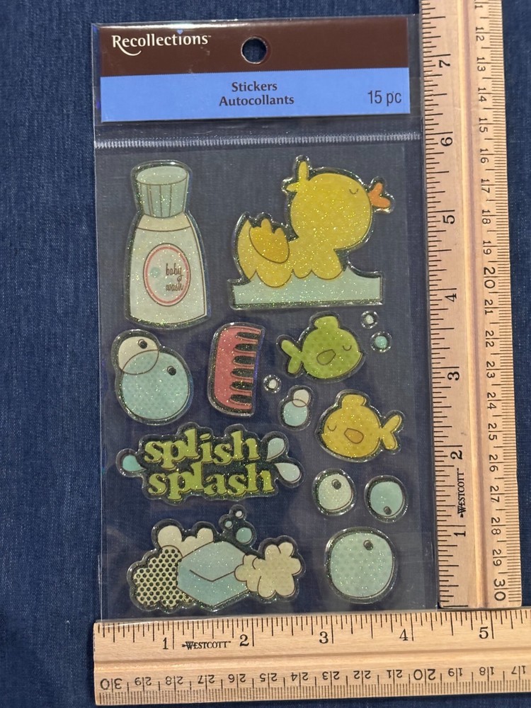 Recollections Baby Bath Splish Splash Stickers ~Plastic (maybe epoxy) ~ 15 Pcs.