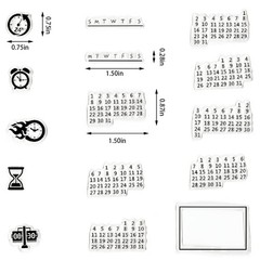 Calendar Date Week Number Clear Stamps for Card Making and Journaling, Clock Tim