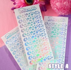 Holographic Deco Stickers Sheet | hearts, bats, stars, flowers, clouds, magic