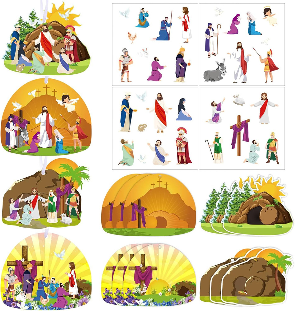 24Pcs Easter Religious Stickers for Kids Christian Sunday School Crafts