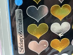 Stickopotamus 2 Packages Stickers Opal & Golden Silver Heart Binder Stickers NOS