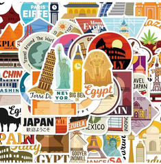 50 Pack Travel World City Landmark USA City Skateboard stickers Waterproof Vinyl