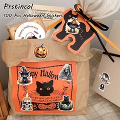 100 Pcs Black Cat and Witch Stickers, Horrible Pumpkin Stickers Wansheng-2