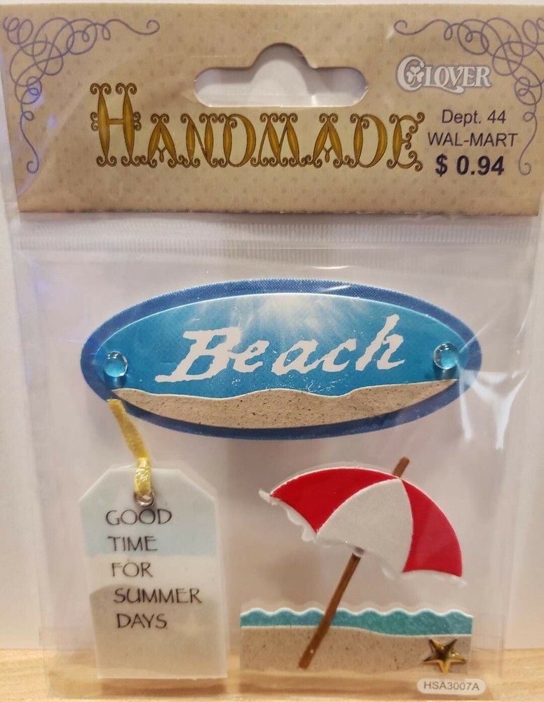 Clover Handmade Dimensional Stickers-Beach, umbrella, summer days tag – NEW