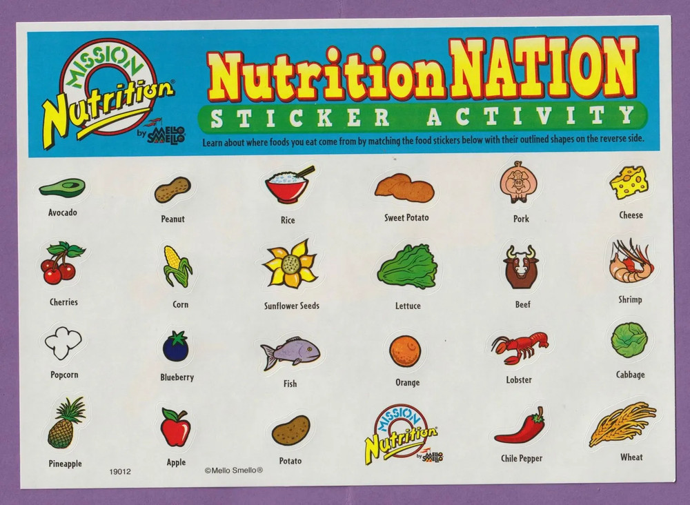 Vintage MELLO SMELLO Nutrition Nation STICKER Activity Sheet