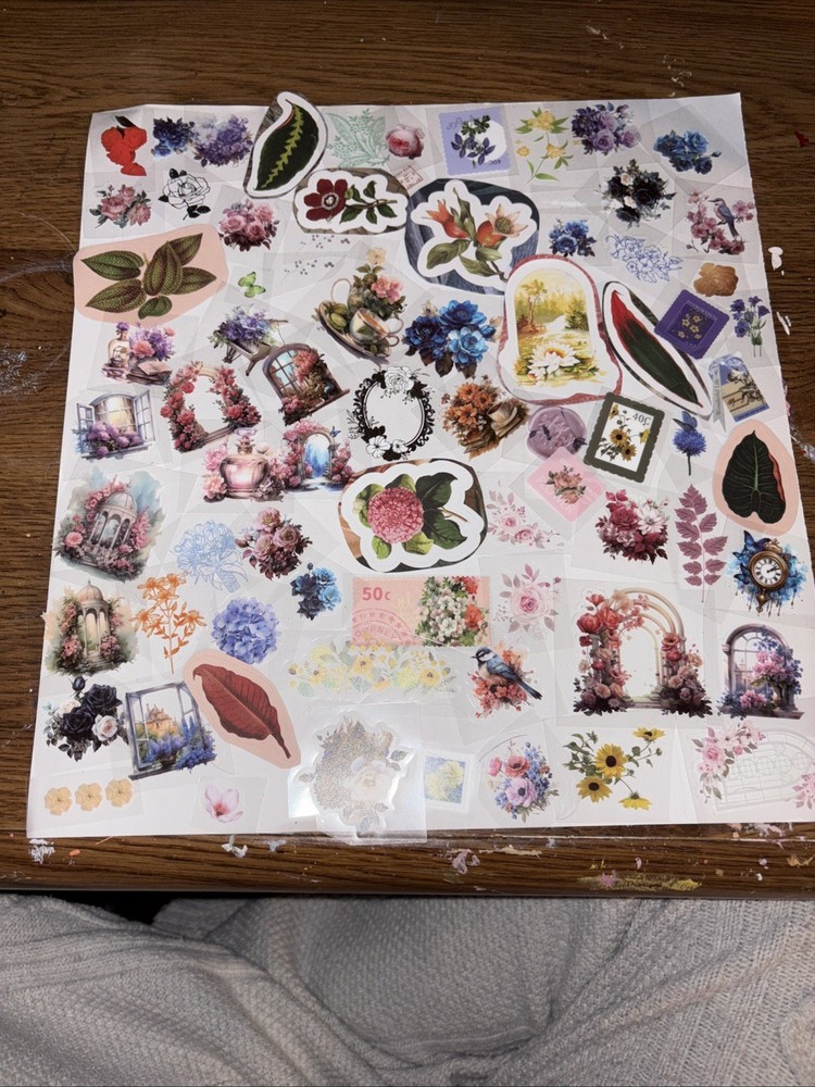 Stickers ranging from flowers/plants, vintage, words/sayings, butterfly’s, etc;