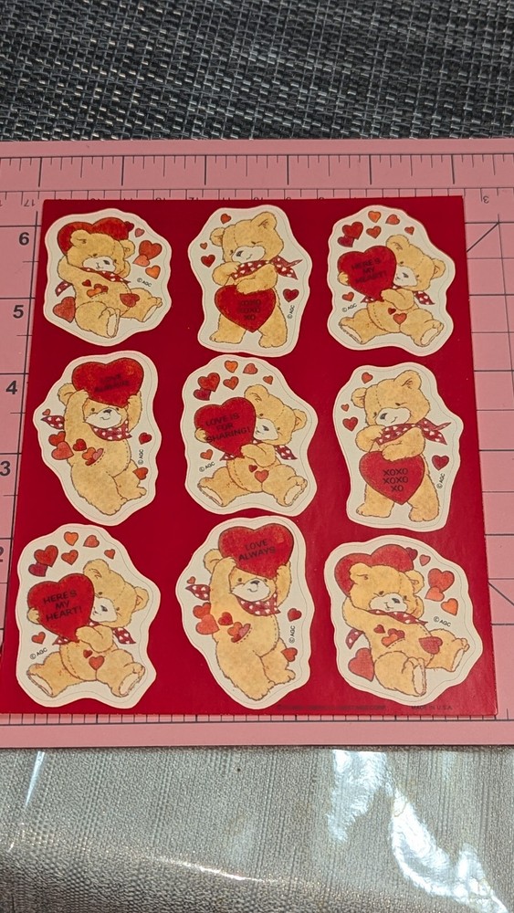 Vintage American Greeting Stickers Teddy Bears Valentine’s Day 1 Sheet