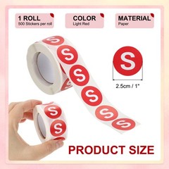 1Roll Clothing S Size Stickers 1″ Round Coded Self-Adhesive Labels Light Red