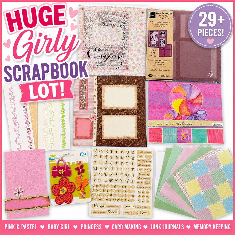 Girl Scrapbook Supply Lot Pink Pastel Paper Stickers Embellishments Card Making