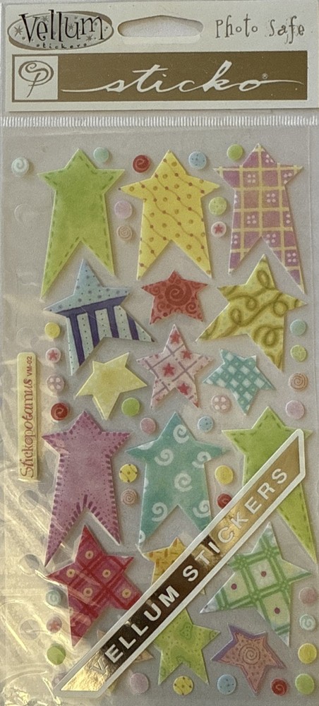 VELLUM PASTEL STAR Binder Stickers(55pc)Sticko•Pattern •Polka-Dots•Card Making•