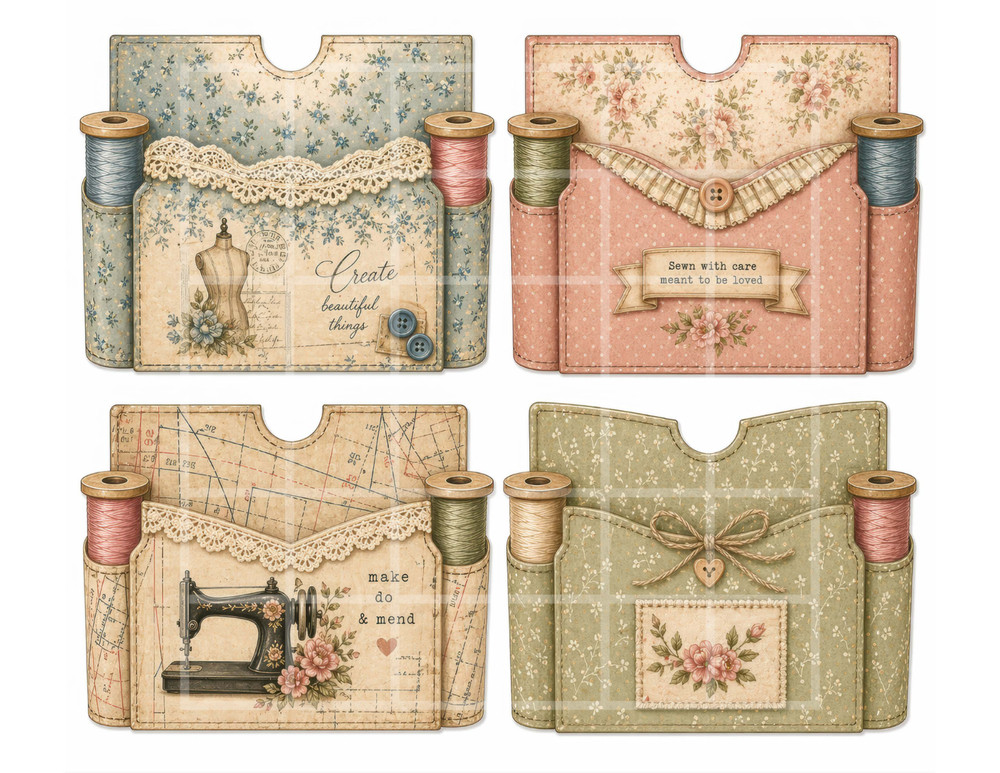 1 Pg Sewing Pockets For Card Toppers Junk Journal Supplies Scrapbook Ephemera