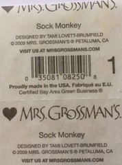 SOCK MONKEY Stickers(6pc)Mrs. Grossman’s•Animal•Toy•Stuffed Animal•Jungle•Climb•